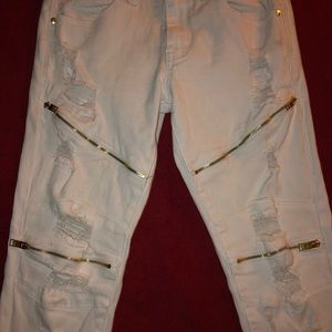 White Biker jeans with zippers